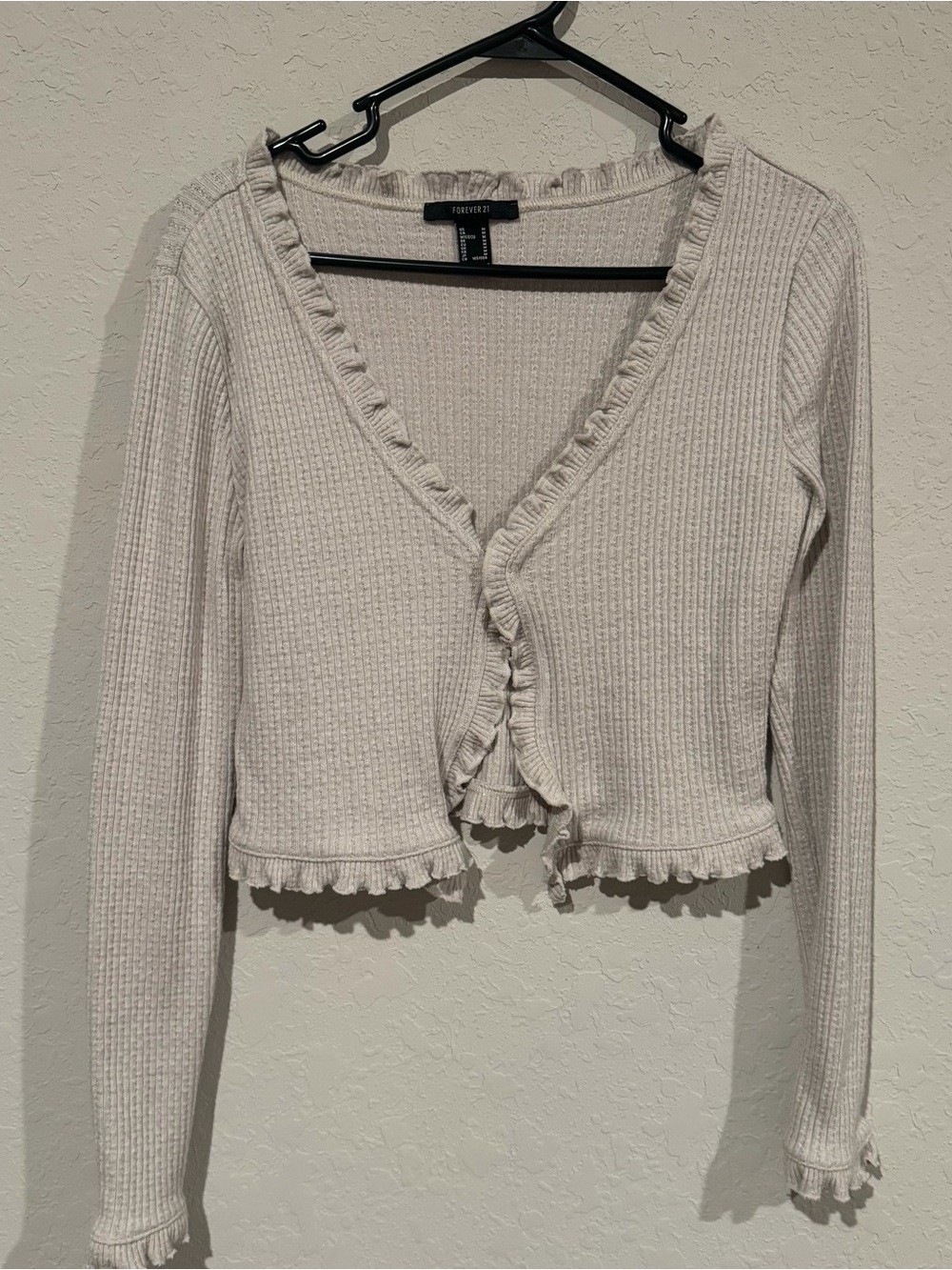 Forever 21 Cream Ruffle-Trim Crop Cardigan